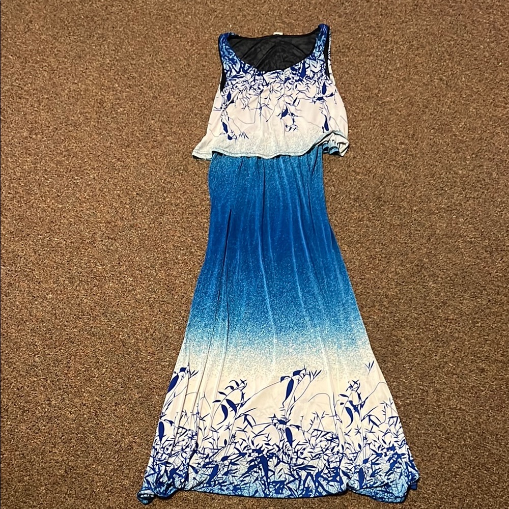 Blue and White Floral Maxi Dress Medium